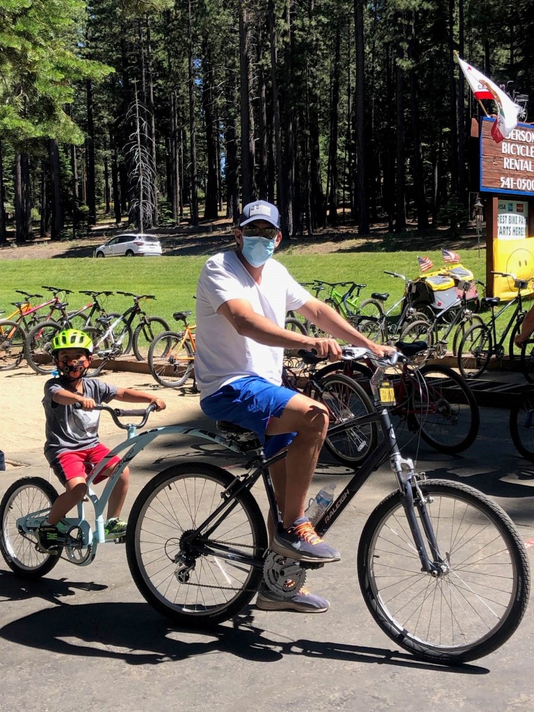 Steven Taylor in Los Angeles with his son socially responsible biking